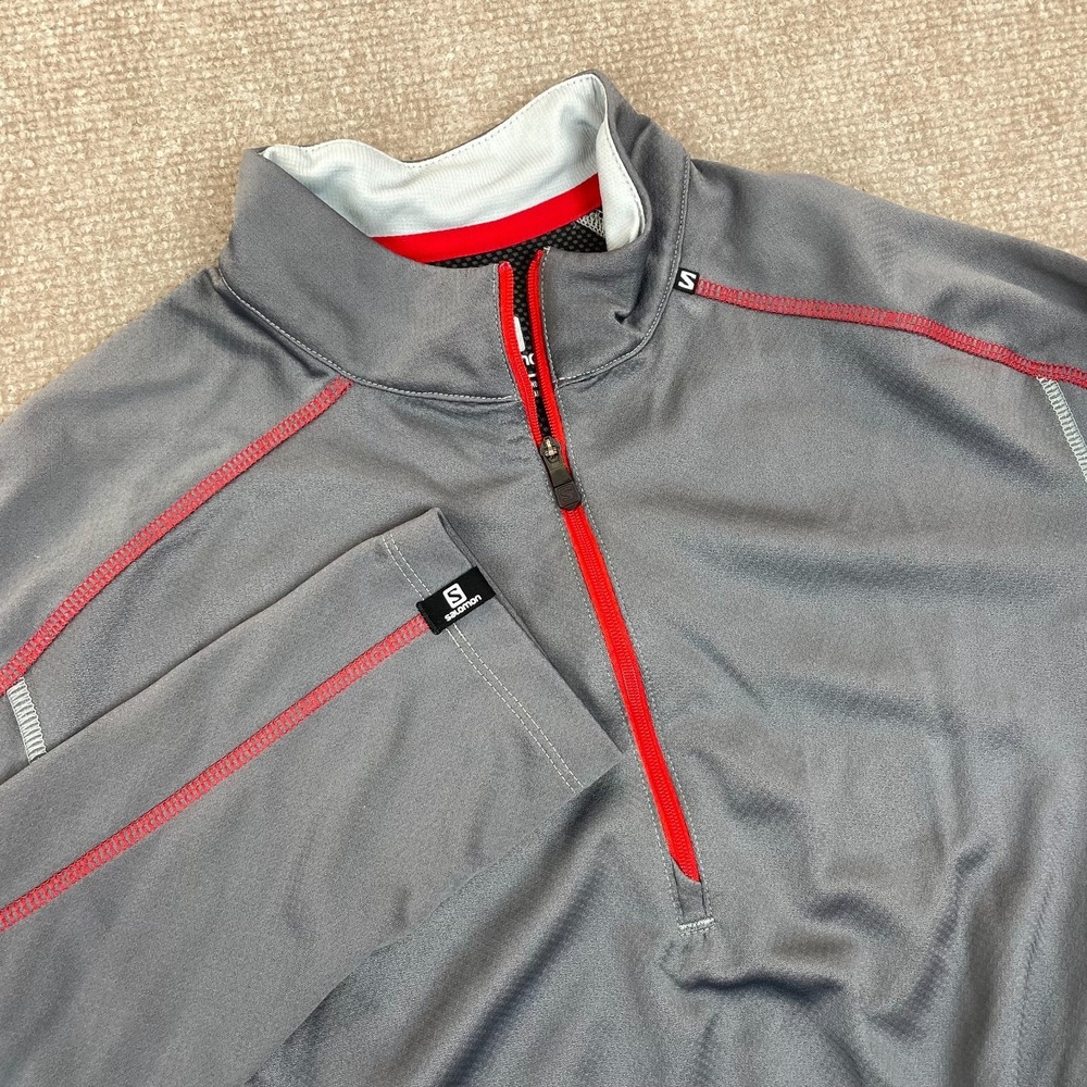 Salomon Running Top Womens Medium Gray Raglan Sleeve Athletic Mock‎ Neck 14/ Zip